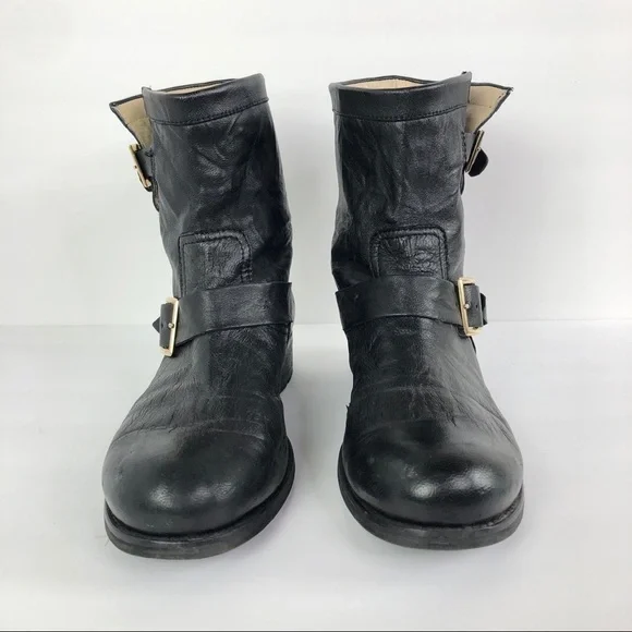 Jimmy Choo Youth Black Leather Biker Boots - Picture 2 of 11